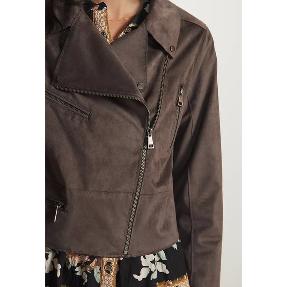 Anthropologie Hutch Vegan Faux Suede Moto Jacket Brown Gray - XL - Picture 4 of 12